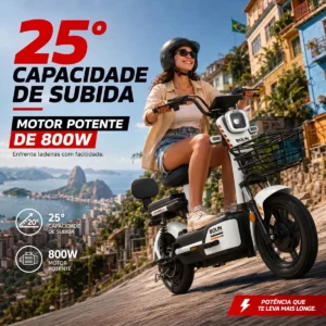 Bicicleta Elétrica Bolin 800W 48-60V 20Ah c/ Bateria de lítio Removível e Pneu 14” Subida de 25° Alarme Amortecedores Dianteiros e Traseiros Assistência ao Pedal Suporta até 150 kg - Imagem 2