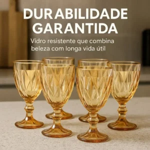 Jogo 6 Taças De Vidro Âmbar Diamond 300ml Para Água Vinho Suco Conjunto De Taças Bico De Jaca Elegante Para Mesa Posta Jantar Servir Buffet Tattoo Style - Imagem 7