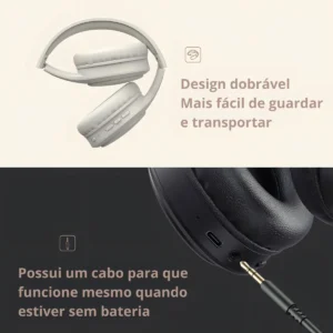 Fone De Ouvido Headphone Dapon H02d Bluetooth 5.1 Over-ear 22 Horas De Bateria Bege - Imagem 7