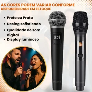 Microfone Sem Fio Duplo UHF Profissional Preto Recarregável Led Karaokê Palestras Shows Igrejas Apresentações Mzcell - Imagem 8