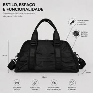 Bolsa Feminina Blogueira Esportiva Fitness Academia Chaveiro Cor Preto Desenho Do Tecido Liso - Imagem 5