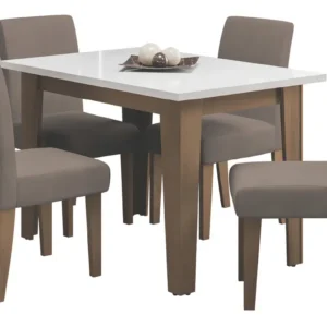 Conjunto de Mesa Sala de Jantar Miami com 4 Cadeiras Trieste Suede 1,20m Cedro / Off White / Mascavo Dobuê - Imagem 3
