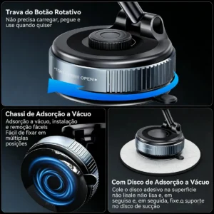 Suporte Veicular Magnético com Ventosa, para Celular no Painel ou Para-brisa Ajustável 360° - Imagem 7