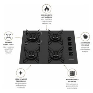 Cooktop Itatiaia Essencial 4 Bocas cor Preto - Imagem 3