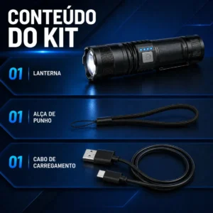 Lanterna Militar Tatica LED CREE Mais Forte do Mundo Ultra Potente 1Km Zoom Alto Brilho Resistente Agua Sitio Fazenda Brielli Home - Imagem 5