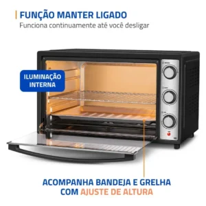 Forno Elétrico 60L Family Grill Inox Mondial Preto/Inox 1800W FRN-60-BI - Imagem 7