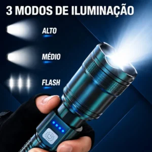 Lanterna Militar Tatica LED CREE Mais Forte do Mundo Ultra Potente 1Km Zoom Alto Brilho Resistente Agua Sitio Fazenda Brielli Home - Imagem 4