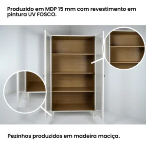 Cristaleira Est. P/ Livros Ditália 2 Pt Vidro E-957 Cozy Cor Branco - Imagem 7