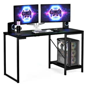 Escrivaninha Gamer Tokyo Mdf Mesa Para Computador Home Office E Estudos Com Suporte Para Cpu E Prateleira Lateral Estrutura Em Aço Estilo Industrial Design Moderno Amplo Cor Preto - Imagem 6