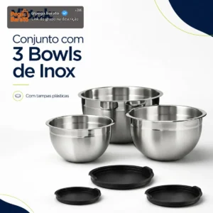 Vittak Conjunto 3 Bowls de Inox com Tampas Plásticas Utensílios de Cozinha Tamanhos Variados - Imagem 1