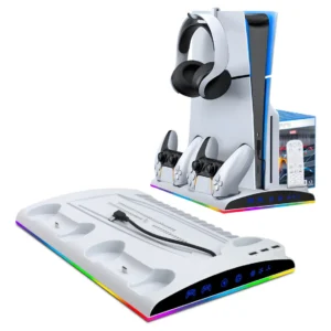 Base cooler dobe para PS5 Slim e Fat com portos de carga e RGB cor banca - Imagem 3