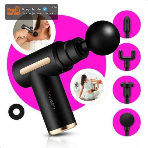 Massageador Pistola Elétrica Profissional Muscular Portátil Aparelho Fisioterapia Corporal 6 Velocidades 4 Cabeças De Massagem Alívio Dores Relaxamento Liberação Recuperação Muscular Nixzen