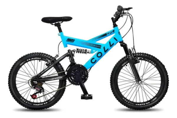 Bicicleta Infantil Colli Gps Dupla Suspensão Full Aro 20 21v Cor Azul Champanhe