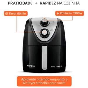 Fritadeira elétrica sem óleo Mondial Cozinha AFN-50 5L preta e inox - Imagem 8
