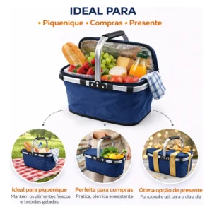 Bolsa Térmica Cesto Dobrável Praia Piquenique Acampamento - Imagem 4