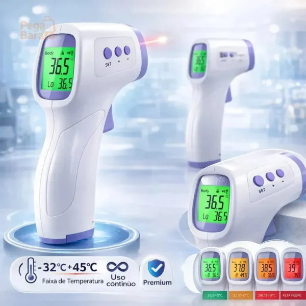 Termômetro Infravermelho Sem Contato Digital Medição Rápida Alta Precisão Display Lcd Memória Alarme Sensor Davely