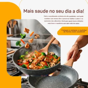 Frigideira Cerâmica Antiaderente Grande Para Fogão A Gás Indução Cooktop Panela Frita Sem Óleo Linha Premium - Imagem 4
