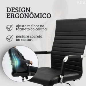 Cadeira Escritorio Presidente Esteirinha Verita Rija Preto Couro Sintético - Imagem 4