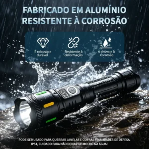 Lanterna Tática Led Zoom 3600lm 2km Alto Luz Potente Usb Recarregável Vem com 2 baterias modelo 18650 Enfit Vida - Imagem 3
