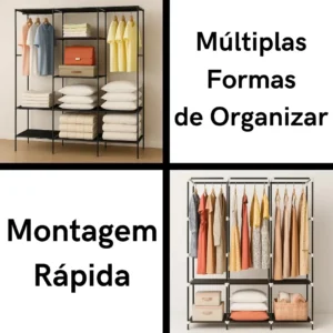 Armário Portátil 8 Divisórias Guarda Roupa Dobrável Premium Preto - Imagem 2