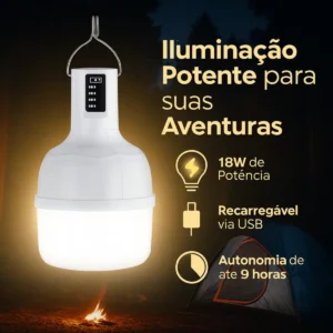 Lampião Luz Led Acampamento Pesca Recarregável Potente Usb - Imagem 3