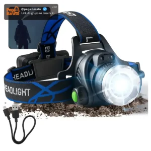 Lanterna de Cabeça Hypercore LED Recarregável com Zoom, para Acampamento, Pesca e Caça - Imagem 1