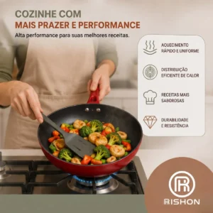 Frigideira Cerâmica 24cm Antiaderente Grande Fogão A Gás Indução Cooktop Elétrico Panela Frita Sem Óleo Não Gruda Rishon Vermelha - Imagem 6