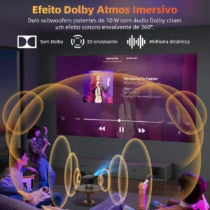 Projetor Bettdow Android 4K 1000 ANSI Google TV Preto Com Wi-Fi HDR10+ - Imagem 7