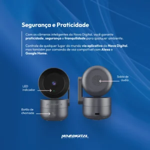Câmera Segurança Wifi Inteligente Novadigital Cs-call Botão Chamada Onvif Tuya Smart Life Alexa Google App 110V 220V Bivolt Com Fonte Cinza - Imagem 5