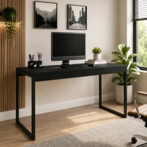 Mesa De Computador Escrivaninha Preta Pé Metalon Industrial 120x60 Jm3 Móveis - Imagem 1