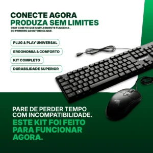 Kit Teclado E Mouse Óptico Usb Com Fio Abnt2 Pc E Notebook Pholex - Imagem 3