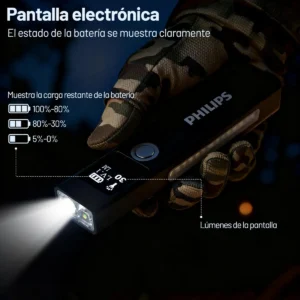 Lanterna tática a laser digital Philips 10w 1200lm multifuncional com tela magnética Luz branca de grande capacidade Luz quente Sfl6256 - Imagem 4