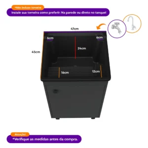 Tanque De Lavar Roupa Com Gabinete Cinza Grafite| Kit Com Tanque 26 l Plástico Preto, Válvula E Sifão| Armário Para Área De Serviço Cinza Chumbo 100% Mdf Entregue Montado | Qualidade Premium EJV Shoop - Imagem 6