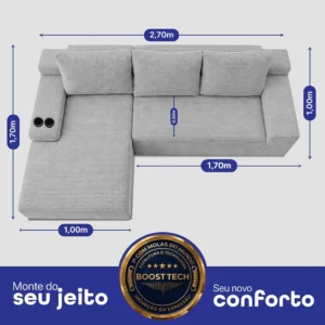 Sofá Evo. 2,70m Molas Ensacadas Com Chaise Esq. Cama Inbox - Imagem 3