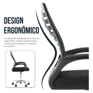 Cadeira De Escritorio Newconcept 351049 Esteirinha Mesh Altura Regulável Cor Preto - Imagem 6