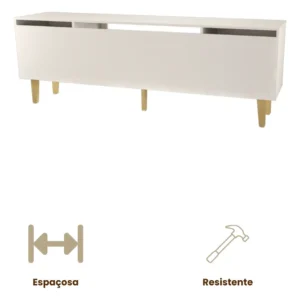 Rack Tv Estante Sala Nicho Madeira White Organizor Moderno Branco - Imagem 5