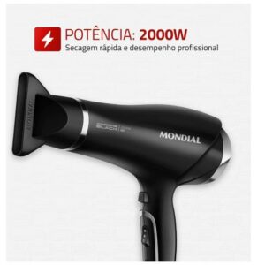Secador de Cabelo Mondial Tourmaline Íon Preto e Prata 2000W 2 Velocidades Chrome Black SCN-04 - Imagem 4
