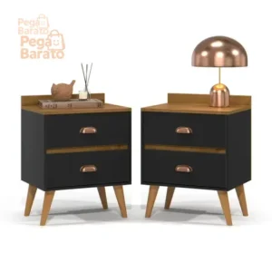 Kit Duas Mesas De Cabeceira Retro Pés Palito Em Estilo Madeira - Pix Madero New - Lojas Comprou Chegou - Imagem 1