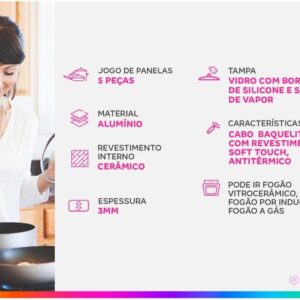 Jogo de Panelas Brinox Revestimento Cerâmico Preto 5 Peças Carbon Ceramic Life - Imagem 2