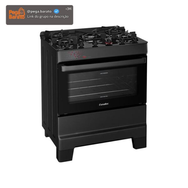 Fogão 5 Bocas Esmaltec Preto Mesa de Vidro Esmaltec Ideal Top Glass