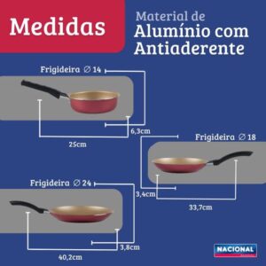 Jogo De Frigideiras Francesas 3 Peças 14 18 24cm Cereja Nacional - Alumínio Nacional - Imagem 4
