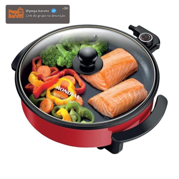 Panela Elétrica Multifuncional Grill Redonda Mondial Multicook Red PE-28 1200W 3L