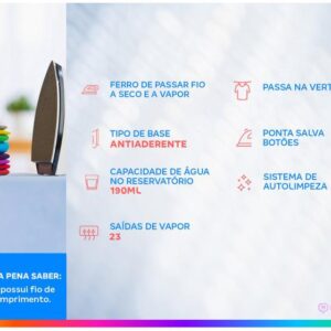 Ferro de Passar Roupa a Vapor e a Seco Britânia BFV202AZ Branco e Azul - Imagem 2