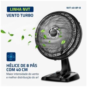 Ventilador de Mesa Mondial Turbo NVT-40-8P-B 40cm 8 Pás 3 Velocidades Preto e Prata - Imagem 3