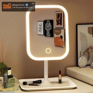 Espelho Maquiagem LED Recarregável 3 Cores de Luzes Touch Linear Ajustável Base Porta Jóias - STAR - Imagem 1