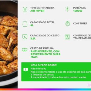 Air Fryer Britânia BFR25P Preto 3,5L com Timer - Imagem 2