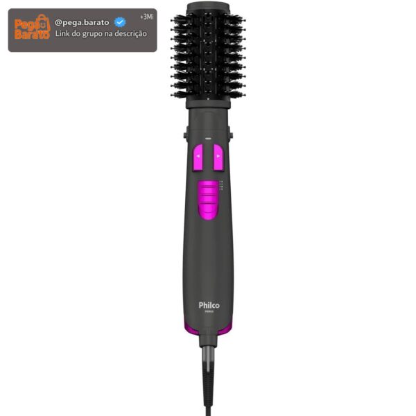 Philco Escova Rotativa PER02 com Íons Tourmaline Revestimento Cerâmico Cinza 1300W Bivolt para Cabelos Úmidos e Secos