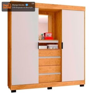 Guarda-roupa Casal com Espelho 2 Portas de Correr 4 Gavetas Araplac Sintra CAP24024 - Imagem 1