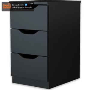 GAVETEIRO MULTIUSO COM 3 GAVETAS PRETO - Imagem 1