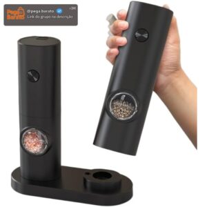Conjunto Moedor Elétrico de Sal Pimenta Moedor de Sal Pimenta Automático Com Recipiente de 70 ml Luz Led Operação Com Uma Mão Para Churrasco na Cozinha a Pilha Premium(Pacote com 2) - Imagem 1